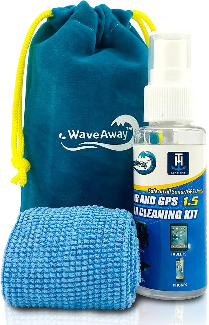 T-H Marine Wave Away Sonar & GPS Screen Cleaner Kit – Ammonia-Free LCD Screen Cleaner with Microfiber Cloth – Drip-Resistant, Streak-Free Solution for Electronics & Sunglasses – 1.5oz