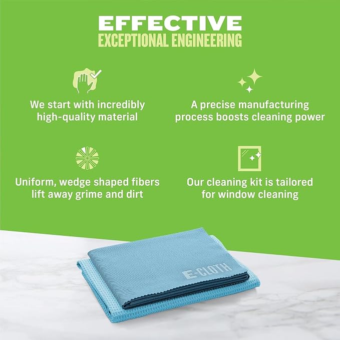 E-Cloth Microfiber Window Cleaning Cloth Kit - Glass Cleaning Cloth for Windows, Mirrors, Cars, Lenses, Eyeglasses, & More, Streak Free Clean, Machine Washable Reusable Towel - Alaskan Blue