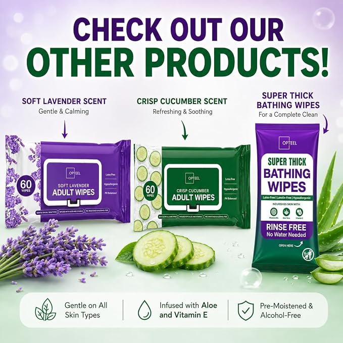 OPTEEL Adult Wipes for the Elderly – Extra Large 8x13, Pre-Moistened 720ct | Rinse-Free, Unscented, Super Soft, Aloe & Vitamin E Infused Disposable Washcloths for Personal Cleansing & Incontinence Care
