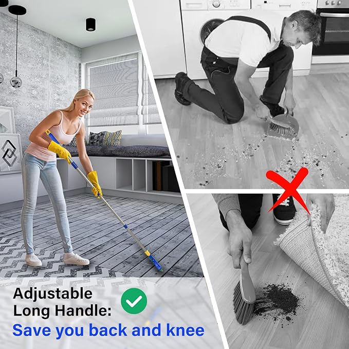 ITTAR Grout Brush with Long Adjustable Handle, Swivel Scrub Brush, V-Shape Grout Line Scrubber with Stiff Bristle for Deep Cleaning Tile Grout, Shower, Kitchen, Hard-to-Reach Corners