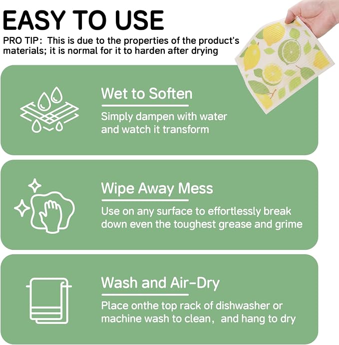 Swedish Dishcloths for Kitchen, 6 Pack, Reusable Paper Towels Washable, Super Absorbent Dish Drying Rags, Fast Dry Non-Scratch Cloths for Washing Dishes, Biodegradable