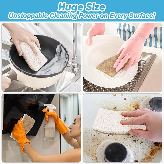 AIDEA XL Sponges Kitchen-6Count, Non-Scratch Scrub Sponge for Dishes | Large Natural Sponge for Non Stick Cookware, Cellulose Cleaning Sponge for Dishes, Kitchen, Bathroom, Household