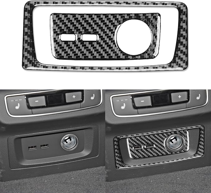 Real Carbon Fiber Trim for Audi 80A Q5 Accessories | for SQ5 2018-2025 Dash Rear Cigarette Lighter Power Outlet Panel Frame Cover Sticker Interior Thick Overlay Decal