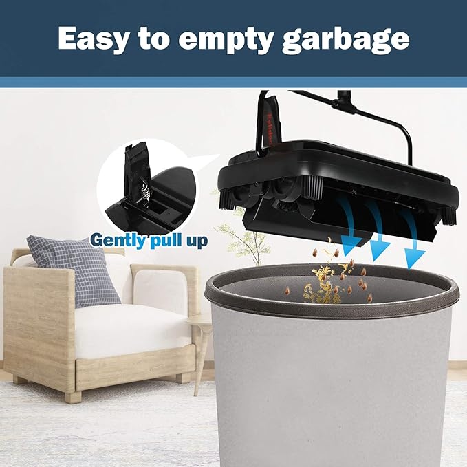 Eyliden Carpet Sweeper, Mini Size, Manual Sweeping, Black | Lightweight, Hand Push - No Noise, Non-Electric, Easy Clener, Only for Carpet and Rug Cleaning