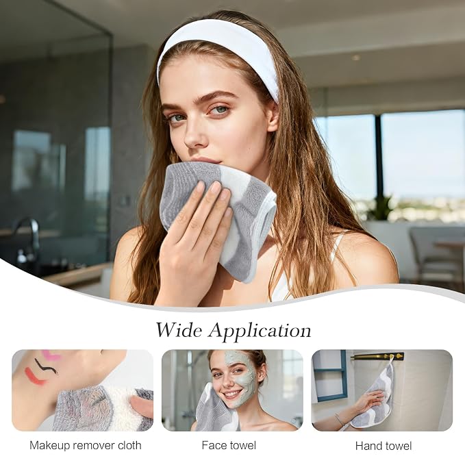 SINLAND Absorbent Coral Velvet Washcloth Ultra Soft Microfiber Face Towels 12 x 12 inch Multi-Purpose Face Cloths for Household and Sport