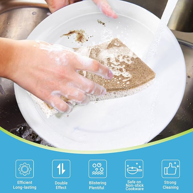 AIDEA XL Sponges Kitchen-6Count, Non-Scratch Scrub Sponge for Dishes | Large Natural Sponge for Non Stick Cookware, Cellulose Cleaning Sponge for Dishes, Kitchen, Bathroom, Household
