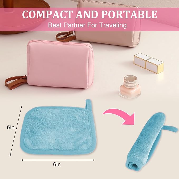 Puomue Makeup Remover Cloth 12 Pack, Ultra Soft and Reusable Microfiber Makeup Remover Towels for All Skin Types, Perfect Face Towels for Women, 6 Inch X 6 Inch, Blue