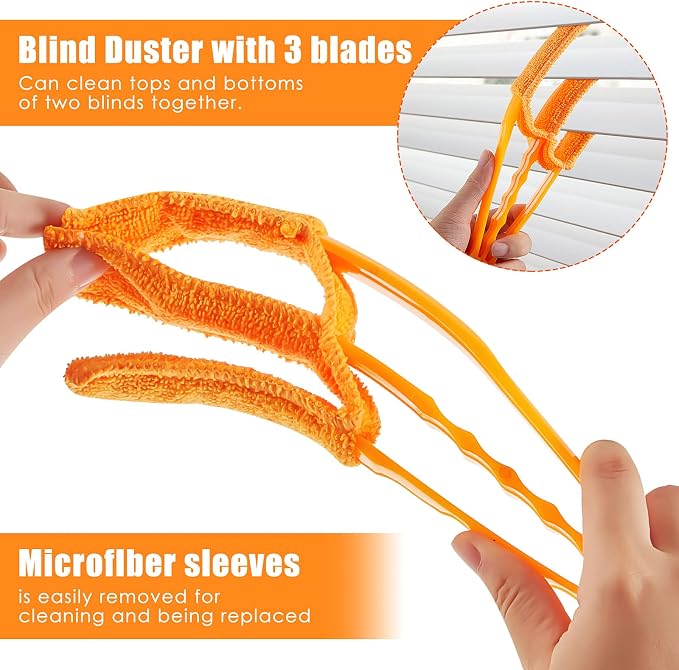 4 Pcs Window Venetian Blind Cleaner Duster Tool 7 Finger Blind Rush and Shutter Cleaner Brush Hand-held Window Shutter Air Conditioner Duster for Dirt(Yellow, Orange)