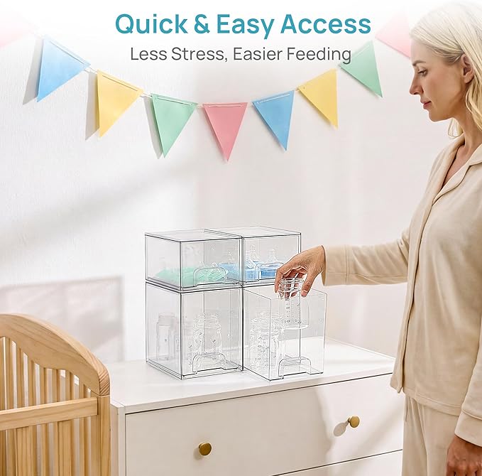 Vtopmart 4 Pack Baby Bottle Organizer Set, Stackable Storage Drawers Ideal for Kichen Countertop, Vanity, Bathroom, Cabinet, Pantry Organization