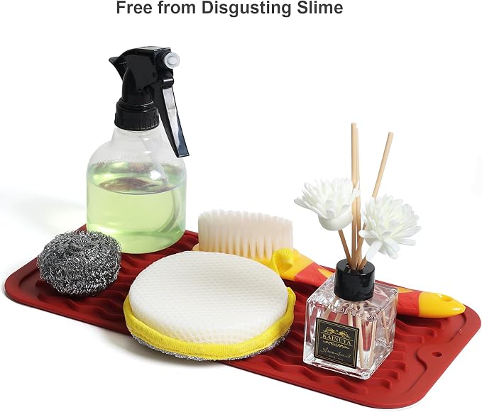 ZLR Silicone Sink Caddy Tray (6" x 12" / 153 x 305mm) - Narrow Sponge Holder for Kitchen Counter - Waterproof Dish Drying Mat, Non-Slip Soap Dispenser Mat & Bathroom Vanity Organizer (Lava Red)