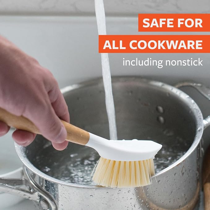 Full Circle Double Dish Brush Set – Durable Scrub Brushes for Dishes, Pots, Pans, and Cast Iron, Includes Daily Dish Brush & Skillet Strong Cast Iron Brush, Sustainable 2-Pack