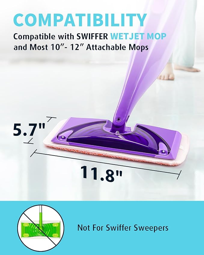 Power Scrubbing Reusable Mop Pads for Swiffer Wet Jet Mops (12 Pack), Wet Jet Refills, Washable Microfiber Mop Pads for Floor Cleaning Wet Dry Use