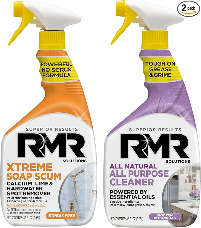 RMR Clean Slate System – Xtreme Soap Scum Remover + All Natural All Purpose Cleaner, 2-Step Bathroom & Household Cleaning Bundle for Shower, Tub, Tile, Glass & Surfaces, 2–32 Oz Bottles