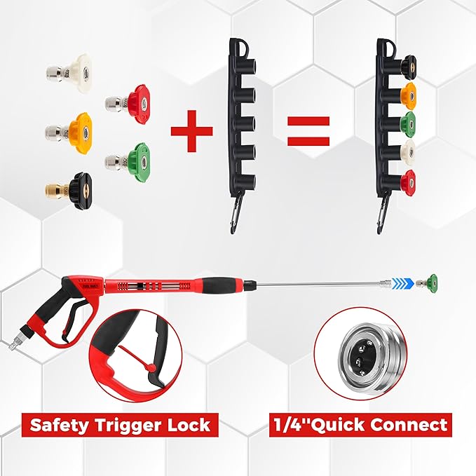 Tool Daily Pressure Washer Gun with 3/8" Swivel Quick Connector, 5000 PSI | Replacement Wand Extension, 5 Power Washer Spray Nozzle Tips with Holder, Not Compatible with GardenHose