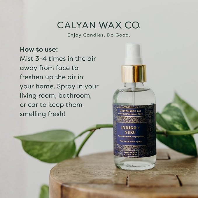 Calyan Wax Co. Indigo & Yuzu Room Spray - Natural Room Deodorizer | Long Lasting Clean Air Freshener - Room Spray for Luxurious Home Fragrance - Bedroom, Bathroom & Car Spray - 4 fl oz