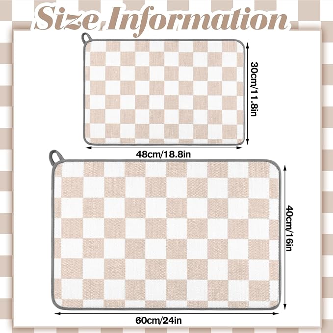 Zonon Checkered Dish Drying Mat for Kitchen Counter 12" x 19" Microfiber Absorbent Dish Drainer Rack Pads Fast Dry Mat Vintage Kitchen Decorations