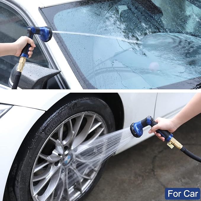 FANHAO Heavy Duty Garden Hose Nozzle, Metal Hose Sprayer Easy Thumb Control | 8 Spray Patterns, Rustproof Water Nozzle, Non-Slip Ergonomic Grip, Elder & Child Friendly for Garden, Car & Pet, Blue