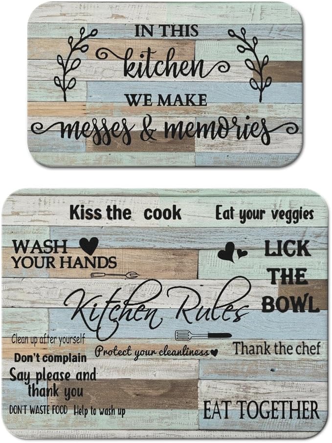 Dish Drying Mat 2-Pack in Kitchen Rules for Kitchen Counter Dishes Mat | Diatom Mud Mats (18x24, 19.5x12"). Non-slip rubber back for kitchen counter, coffee bar & sink scenes