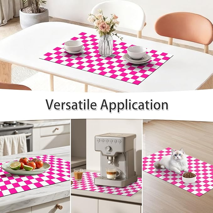 Checkered Dish Drying Mat for Kitchen Counter 24x16 Inch | Super Absorbent Microfiber Resistant Mat, Reusable Place Mats,Aesthetic Coffee Car Accessories,Office Desk Pad Protector