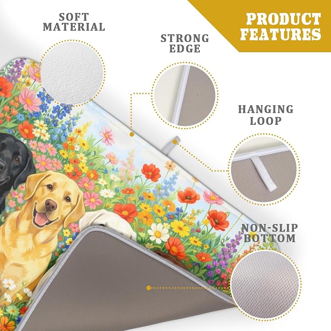 Spring Absorbent Drying Mat Colorful Flowers Dog Dish Drying Mat for Kitchen Counter 18 X 24 In