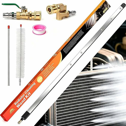 40" Upgraded Radiator Cleaning Wand Set | 25° Fan Nozzles,Water&Air Dual-Use,4500 PSI Pressure,Stainless Steel Washer Tool for Car,Truck and Other Vehicles