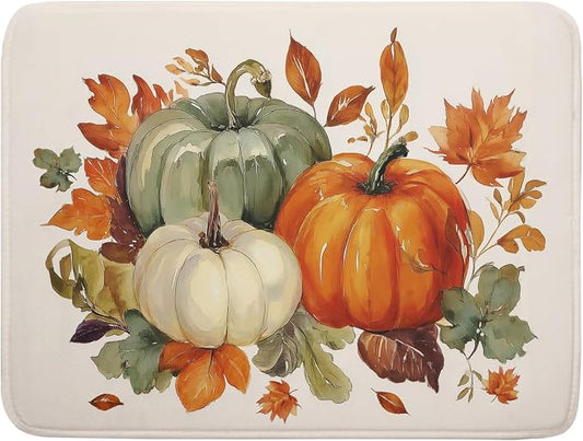 Giwawa Fall Pumpkin Dish Drying Mat Autumn Leaves Absorbent Dishes Pad 18x24 Inch Seasonal Microfiber Dish Drainer Rack Mat for Kitchen Countertop