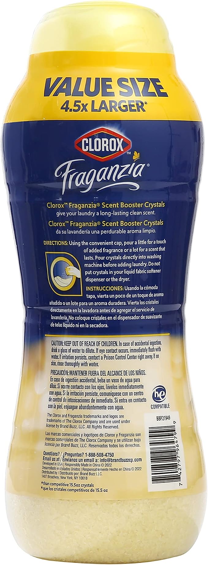 Clorox Fraganzia Laundry Scent Booster Crystals, In-Wash Fragrance Beads for Fresh-Smelling Clothes & Linens, Safe for All Fabrics & Colors, Easy-Pour Bottle, Vanilla Scent, 70 Oz