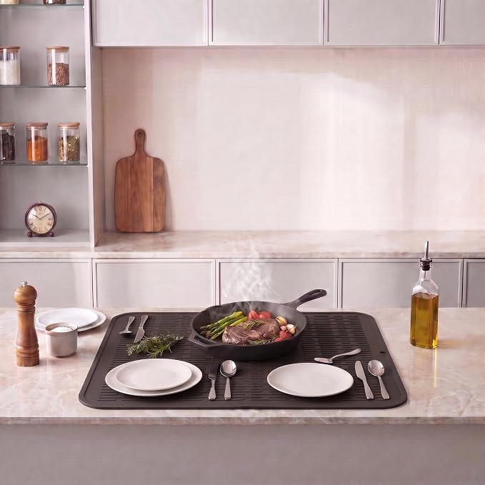 MicoYang Silicone Dish Drying Mat for Multiple Usage,Easy clean,Eco-friendly,Heat-resistant Silicone Mat for Kitchen Counter or Sink,Refrigerator or Drawer Liner Coffee 4XL 32 inches x 18 inches