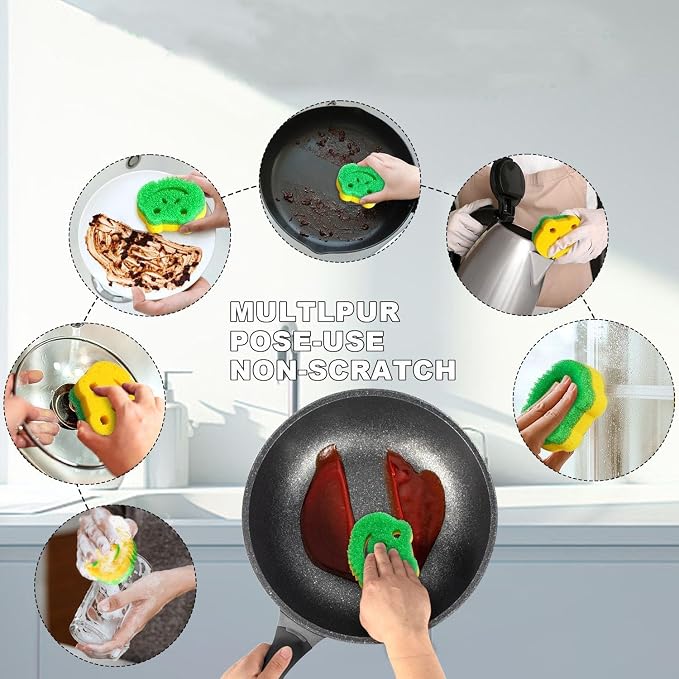 5 Pack Frog Dual-Sided Multi-Functional Scrub Sponge, Dual-Sided Temperature Controlled Kitchen Sponge for Dishes,Furniture,Scrub Sponges Household Cleaning Pads Bathroom Wall Cleaner