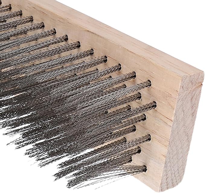 Hyuduo Floor Scrub Brush Heavy Duty Stainless Steel 30CM Rough Surfaces Scrub for Driveway Patio Deck Tile Outdoor Cleaning Brush with Pine Wood Handle