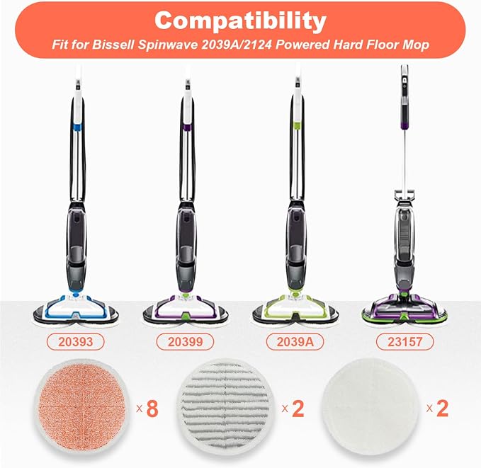 Spin Wave Mop Pads Fit for Bissell Spin Wave 20399 23157 23159 2039A 2124A 20393 2039T 2039W 20391 20395 2307 2315A Heavy Soft Scrubby Pads for Hardwood Floor Cleaning Replacement Pads(12Pack)