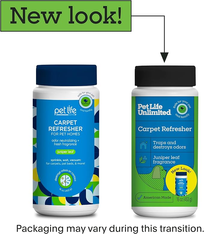 Pet Life Unlimited Carpet Deodorizer Powder, 16 oz, Strong Pet Odor Eliminator & Carpet Freshener, Plant-Based Juniper Leaf Scent, Pet Safe (Pack of 1)