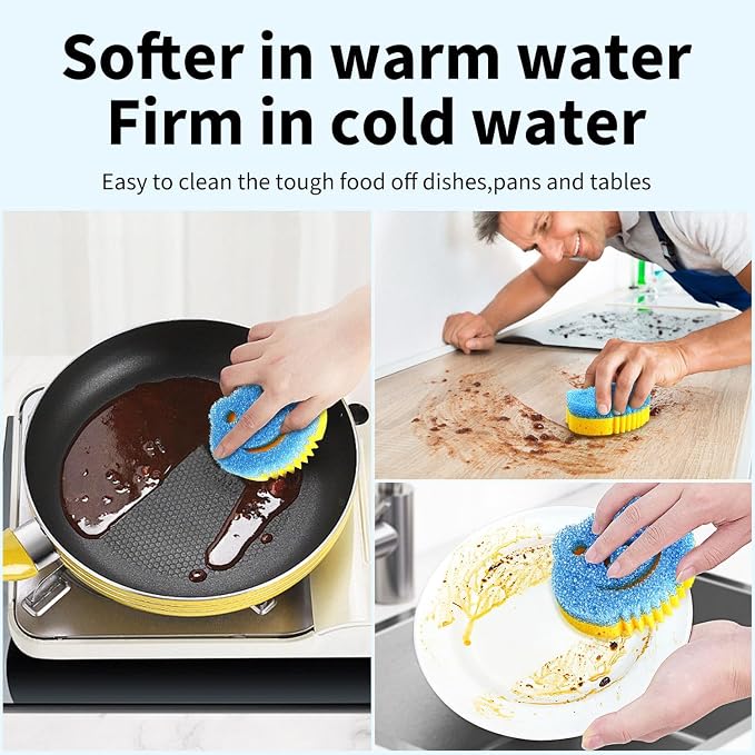 9 Pack Scrub Sponge, Dual-Sided Temperature Controlled Kitchen Sponge for Dishes,Cute Frog Scrub Sponges Household Cleaning Pads Bathroom Wall Cleaner Multi-Functional Cleaning Sponges