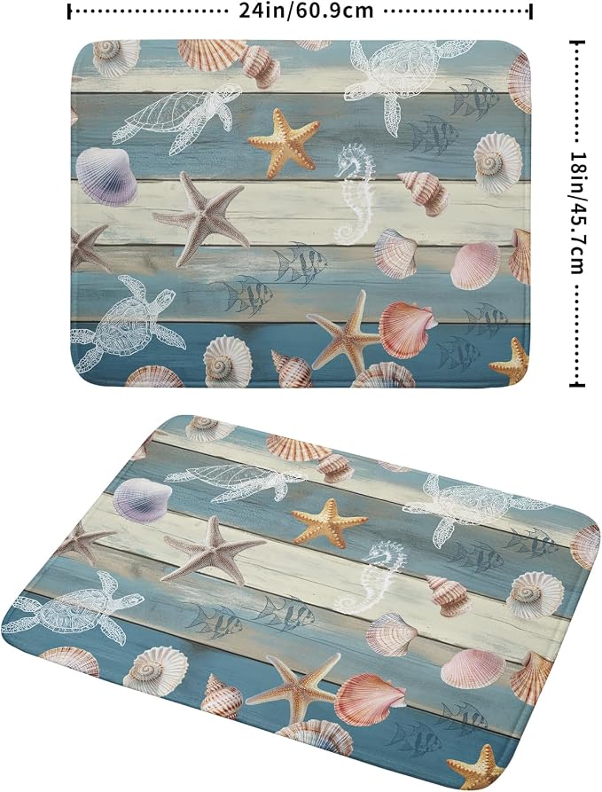 Giwawa Coastal Starfish Dish Drying Mat Summer Sea Turtle Drainer Rack Mat Absorbent Microfiber Kitchen Countertop Protector Dishes Pad 18x24 inch
