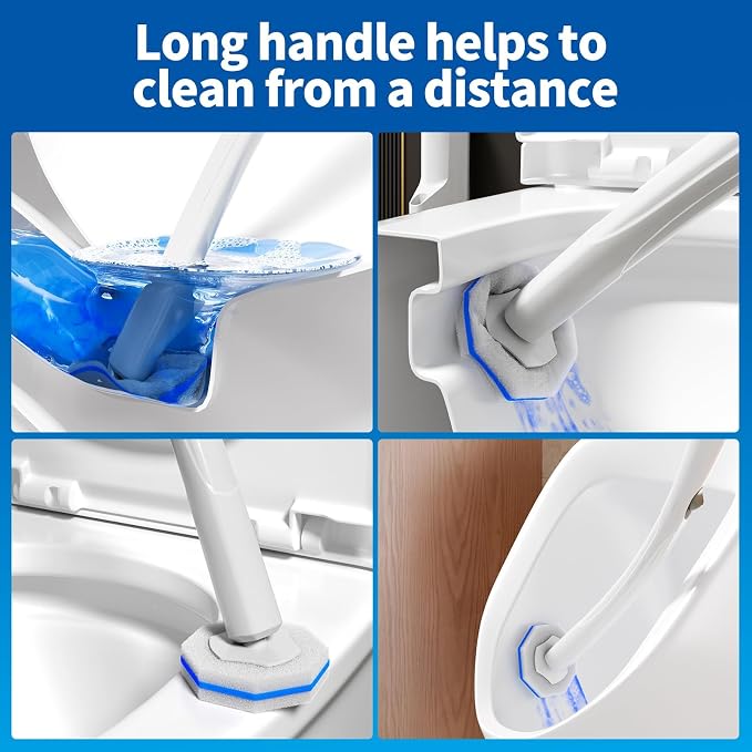 Disposable Toilet Brush Cleaning System with 50pcs Refills Pads Replacement Heads, Toilet Cleaning Stick, Wall Mounted Wand Kit Bathroom Maintenance, Toilet Bowl Cleaner Brush Holder and Set