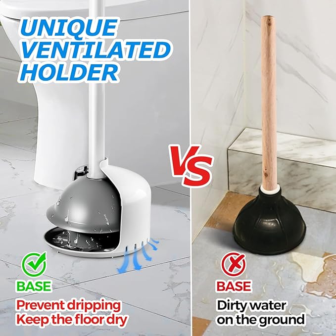 FORASTO Toilet Plunger with Holder - Heavy Duty Bathroom Cleaning Tools | Plungers for Bathroom, Toilet Bowl Cleaners, Apartment Must Haves, Bathroom Decor Accessories, Home Essentials, Pearl White