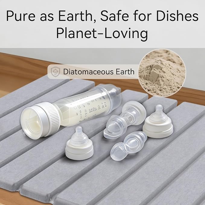 Stone Drying Mat for Kitchen Counter, 24"(L)×16"(W), Drying Matt Kitchen Counter, Quick Dry Stone Dishes Mats, Foldable Diatomaceous Earth Mat (Dove Gray)