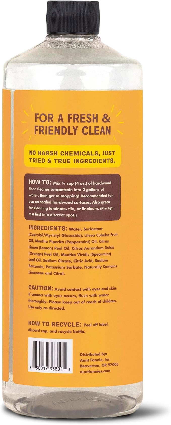 Aunt Fannie's Ultra Concentrated Hardwood Floor Cleaner, Vinegar-Free Plant Based Solution for Mopping, Bright Lemon Scent, 32 oz. (Pack of 6)