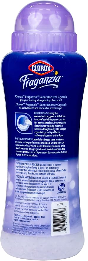 Clorox Fraganzia Laundry Scent Booster Crystals, In-Wash Fragrance Beads for Fresh-Smelling Clothes & Linens, Safe for All Fabrics & Colors, Easy-Pour Bottle, Dreamy Jasmine Scent, 18 Oz, 2 Pack