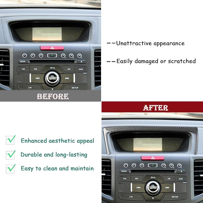 Real Carbon Fiber Trim for Honda CRV Accessories | for CR-V 2012 2013 2014 2015 2016 Central Console Navigation Display Panel Cover Sticker Interior Thick Overlay Decal