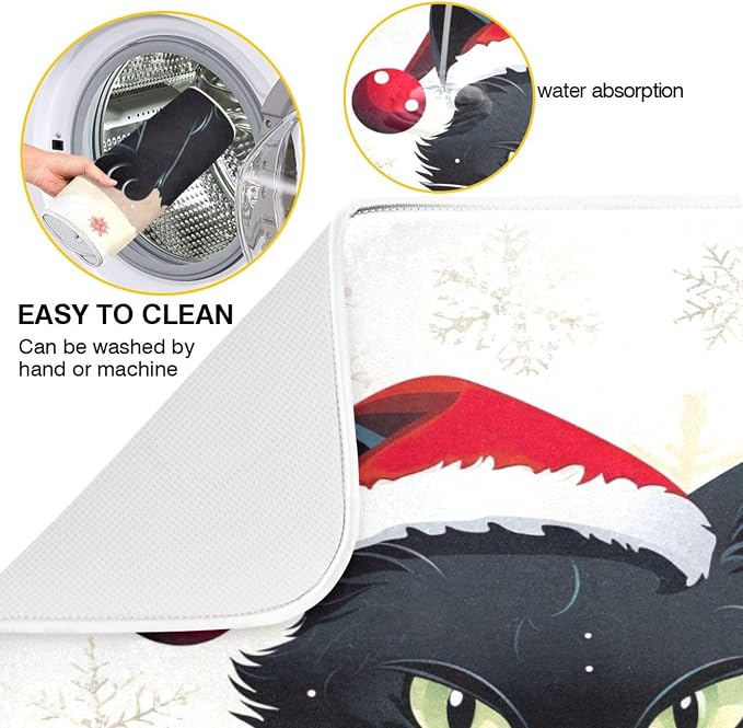 Christmas Dish Drying Mat Kitchen Counter Absorbent Black Cat Coffee Sink Mat Dish Drainer Pad 18 Inch x 24 Inch