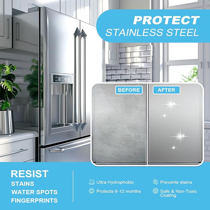 Ceramic Coating Spray – Shine, Seal & Protect Stainless Steel, Glass, Kitchen & Bath – Repels Fingerprints, Water Spots & Grime – Multi-Surface Sealant for Countertops, Sinks & More, 512ML