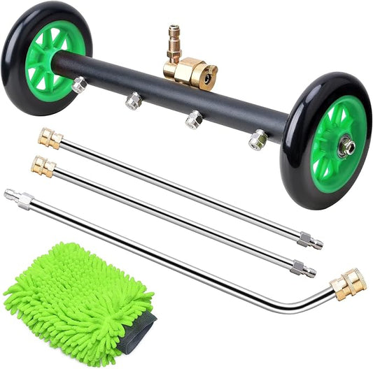 EVEAGE 2-in-1 Undercarriage Pressure Washer Attachment, 16" Pressure Washer Undercarriage Cleaner, Underbody Sprayer with Extension Rods Wash Mitt, Green