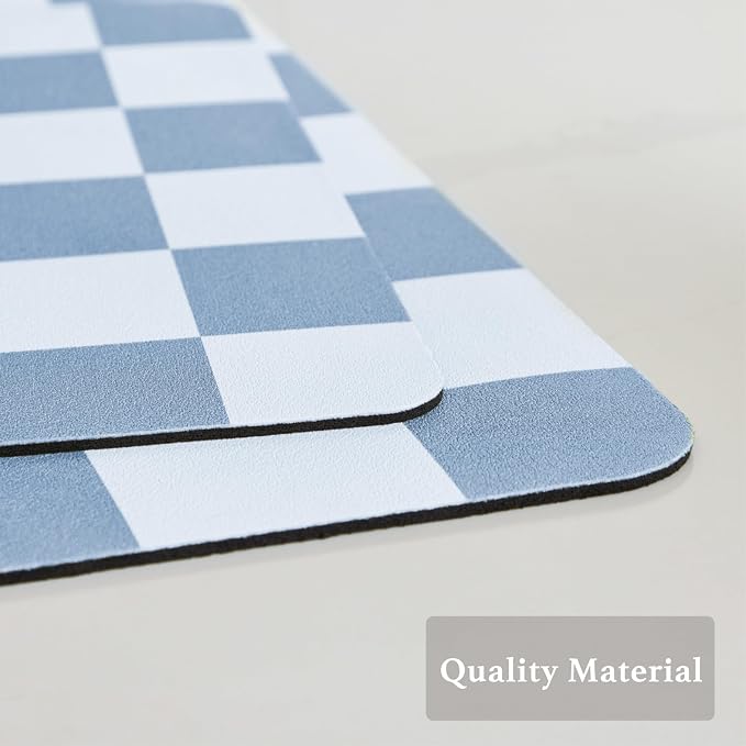 Ohocut Checkered Dish Drying Mat for Kitchen Counter, Coffee Bar, Coffee Station Accessories, Retro Cute Aesthetic Modern Absorbent Drainer Mat Kitchen Drying Mat Easy Clean, Blue 16" x 24"