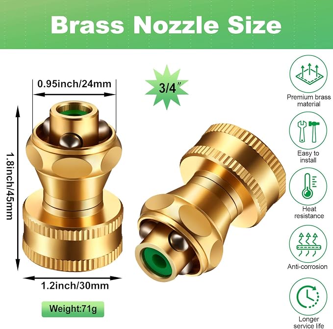 Hotop 3 Pack Big Shot Nozzle Power Brass Hose Nozzle Adjustable Twist Sprayer for Garden (3/4 Inch)