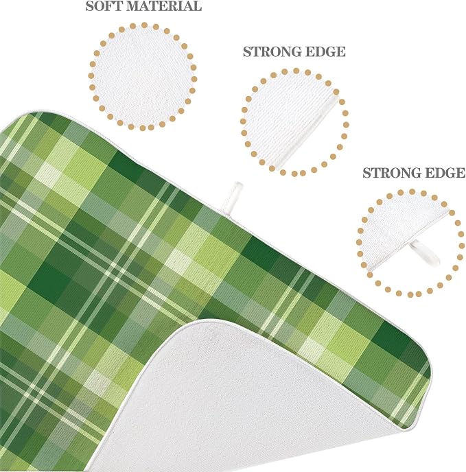 St. Patrick's Day Dish Drying Mat 18 x 24 Inch Green Buffalo Plaid Drying Mat for Kitchen Counter Absorbent Spring Green Dishes Dry Pad for Drainer Rack Kitchen Fast Dry