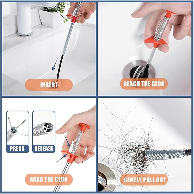 Drain Snake,33 inch Flexible Claw Grabber Tool,Drain Clog Remover - Snake Drain Hair Removal Tool for Home Sink, Bathroom Tub,Drain, Toilet, Tight Spaces