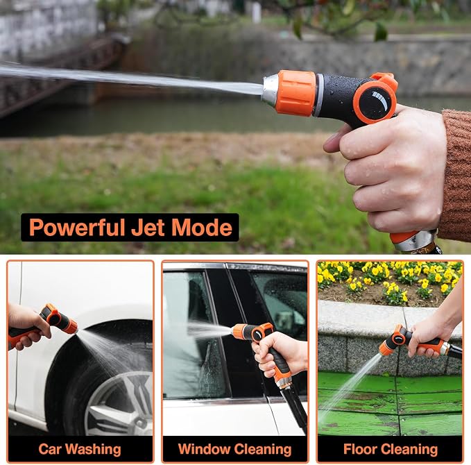 Besiter Garden Hose Nozzle Sprayer High Pressure Water Hose Nozzle with 4 Patterns with Adjustable Spray for Car Washing, Garden Watering, Patio Cleaning and Pets (Orange)