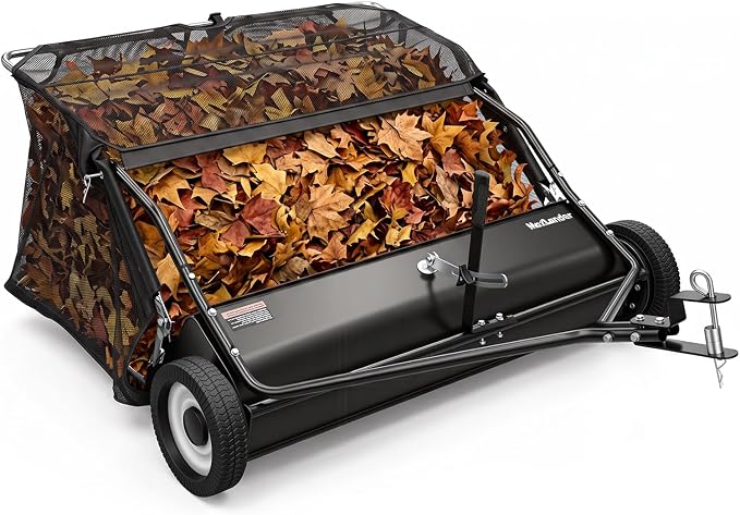 MAXLANDER 42-Inch Tow-Behind Lawn Sweeper with 12 Cu.Ft. Hopper, Adjustable Brush Height, Pull Behind Leaf & Grass Collector for Lawn Tractors