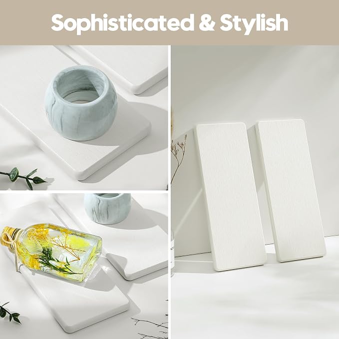2PCS White Water Absorbing Diatomite Stone Drying Soap Dish Sink Vanity Tray for Bathroom/Kitchen Counter, Sponge Holder Mat Dispenser Rack Faucet Splash Guard Caddy Organizer, 9"x3.5"